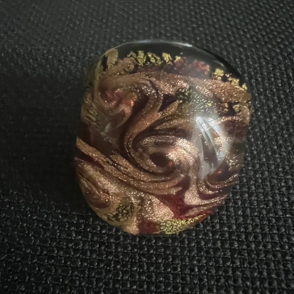 Murano Glass Gold Foil Swirl Statement Ring Size 5.5 Eclectic
